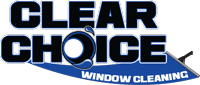 Clear Choice: Logo of Clear Choice Window Cleaning featuring stylized blue text and a graphic of a squeegee integrated into the lettering, enhancing visibility.